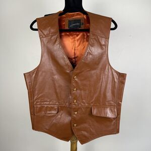 Vintage 70s Genuine Leather Cognac Brown Vest | JCPenny Western Cowboy